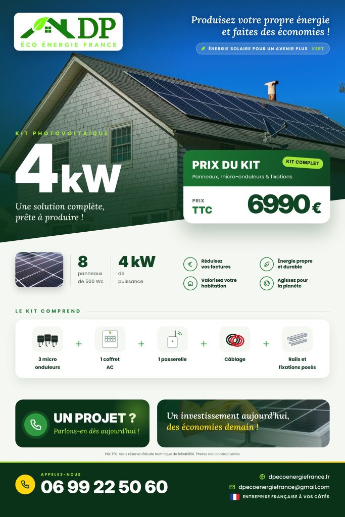 Kit photovoltaique 4 kW complet a 6 990 euros TTC